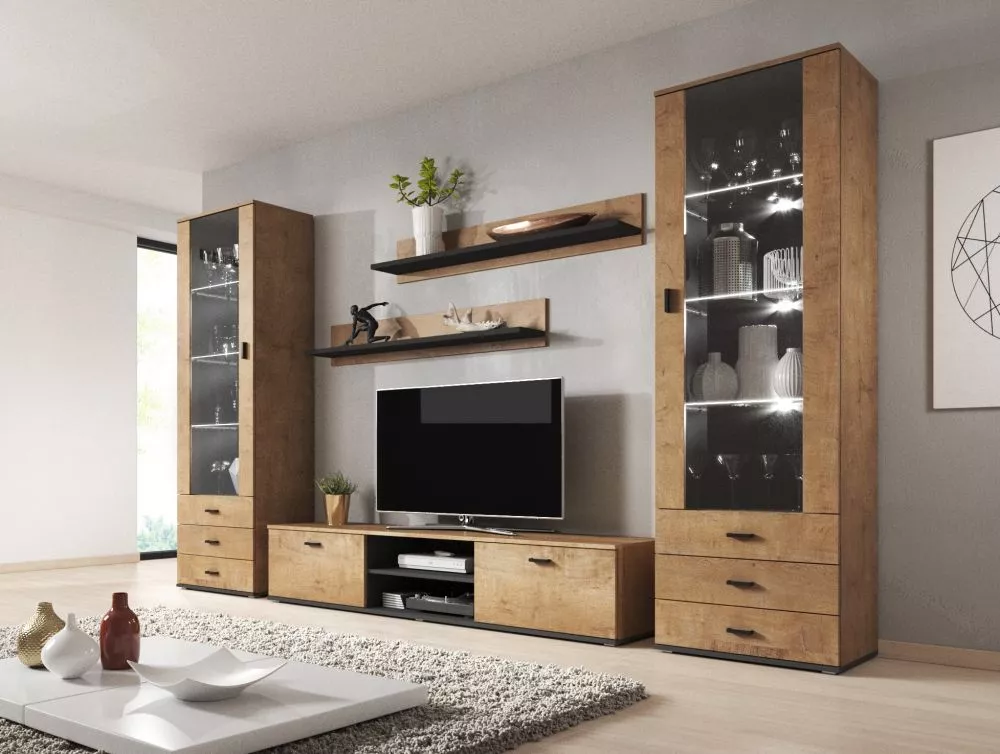 Sekcija Soho 4 ar LED · Ozols lefkas · 300 × 43 × 192 cm