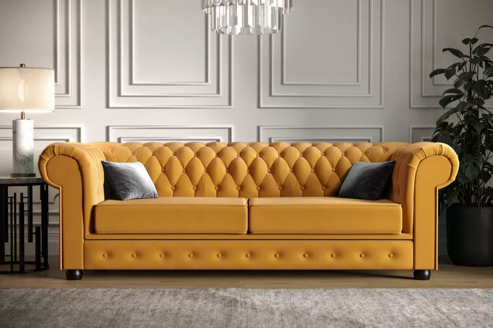Dīvāns Manchester 2S Velvet Standard · Dzeltens · 98 × 190 × 72 cm