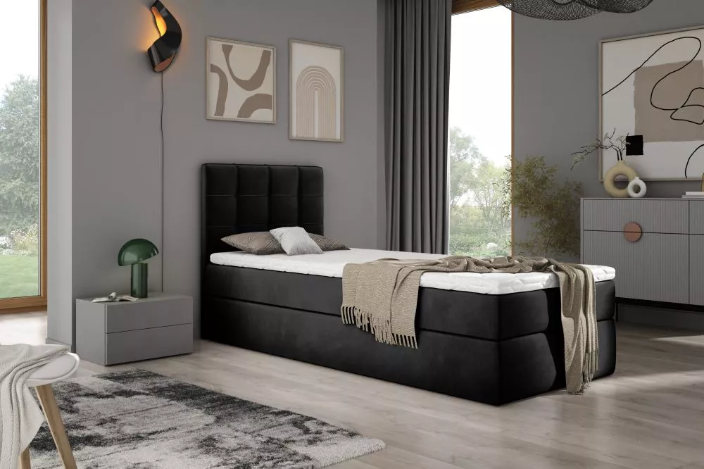Gulta Adelle Boxspring Standard Guļamvietas platums: 90 cm, Guļamvietas garums: 200 cm, · Melns · 90 × 210 × 100 cm