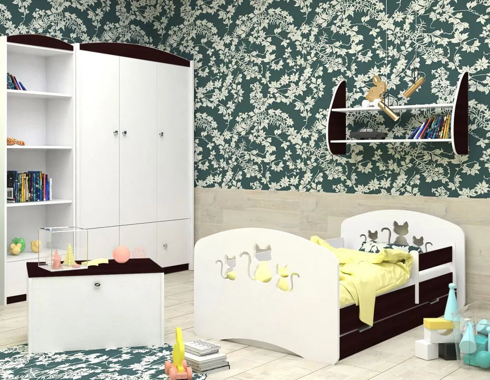Bērnu gulta Happy Design Kotki L02 140x70 ar stelāžu Guļamvietas platums: 70 cm, Guļamvietas garums: 140 cm, · 82 × 144 