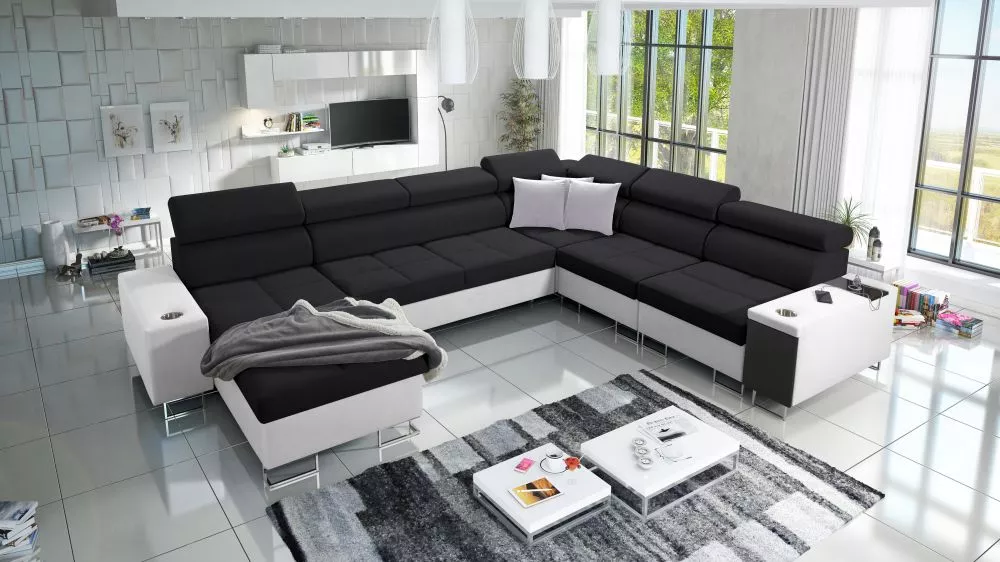 Dīvāns Morena 8 Premium Standard · Melns + balts · 284 × 360 × 84 cm
