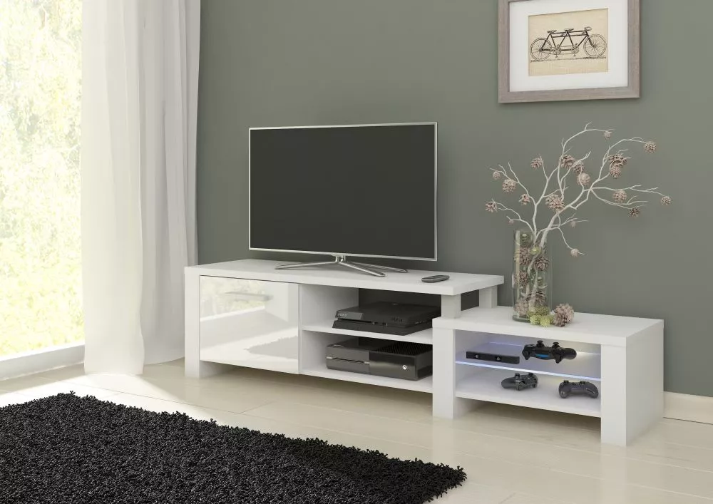 TV tumba Orion Meblo · Balts + balts spīdīgs · 160 × 37 × 41 cm