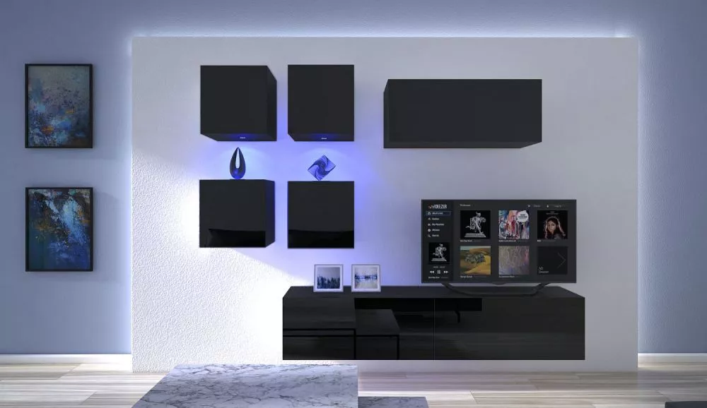 Sekcija Next 200 ar LED · Melns · 236 × 35 × 195 cm