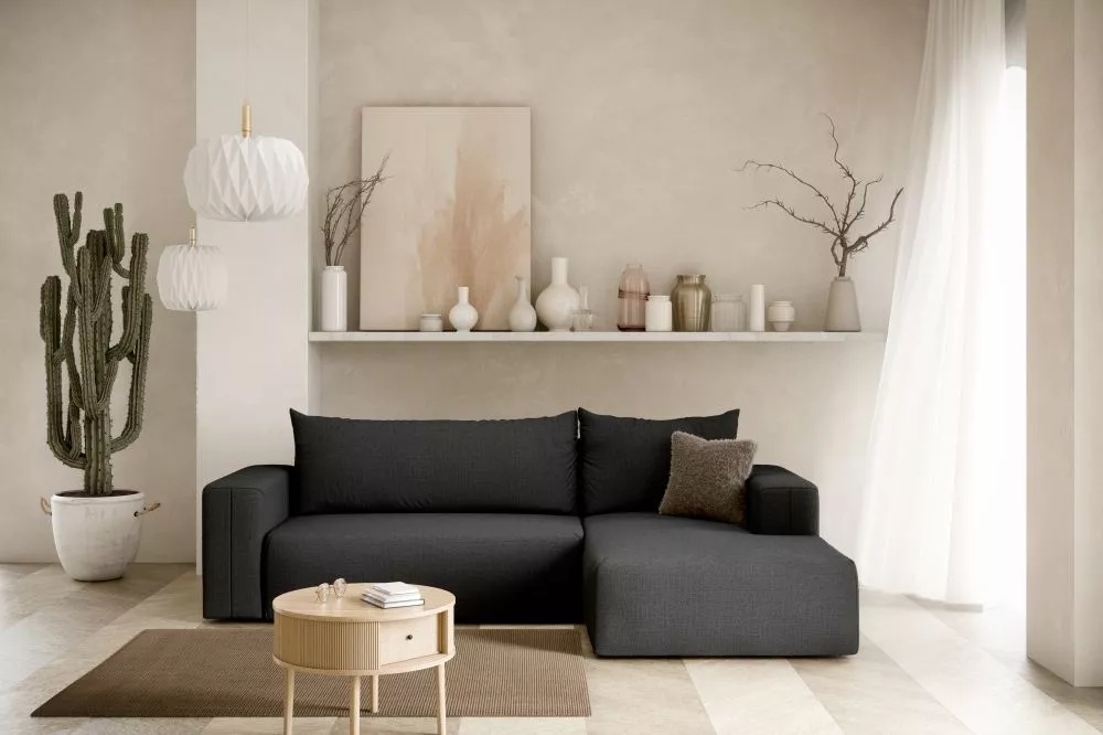 Dīvāns Torretta L standard · Melns · 163 × 268 × 72 cm