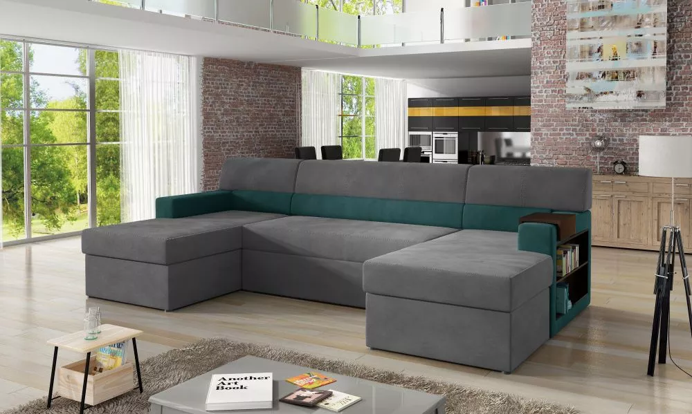 Dīvāns Markos Premium standard · Pelēks + zaļš · 159 × 310 × 90 cm