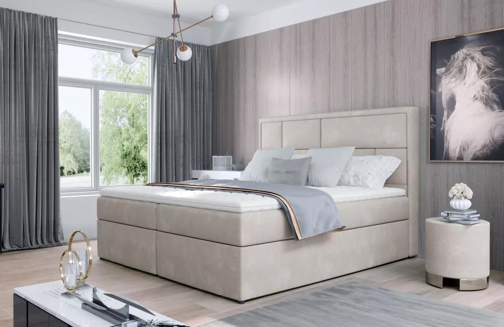 Gulta Meron Boxspring standard Guļamvietas platums: 180 cm, Guļamvietas garums: 200 cm, · Krēma · 180 × 215 × 115 cm