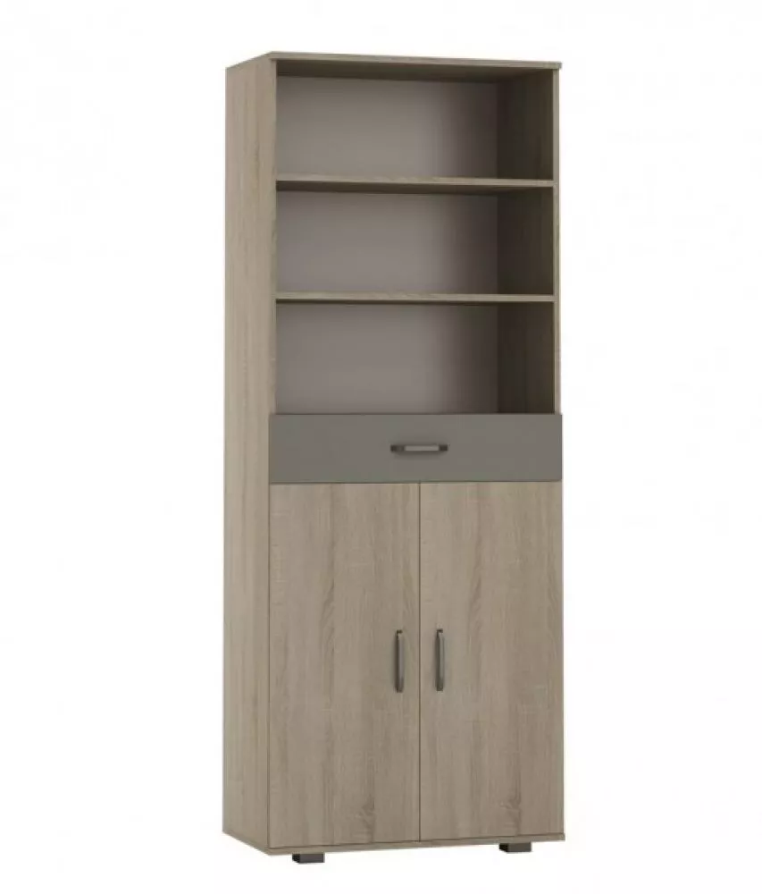 Grāmatu skapis Oliwia OL-R6 Korpusa krāsa: ozols sonoma, Elementu krāsa: pelēks, · 74 × 40 × 190 cm