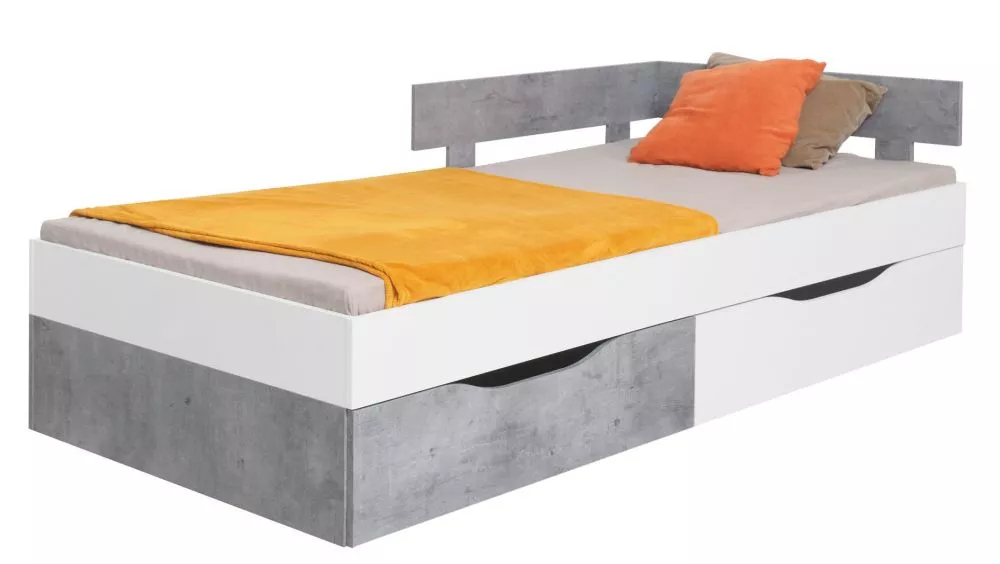 Gulta Sigma SI16 (120x200) ar stelāžu Guļamvietas platums: 120 cm, Guļamvietas garums: 200 cm, · Balts + betons · 124 × 