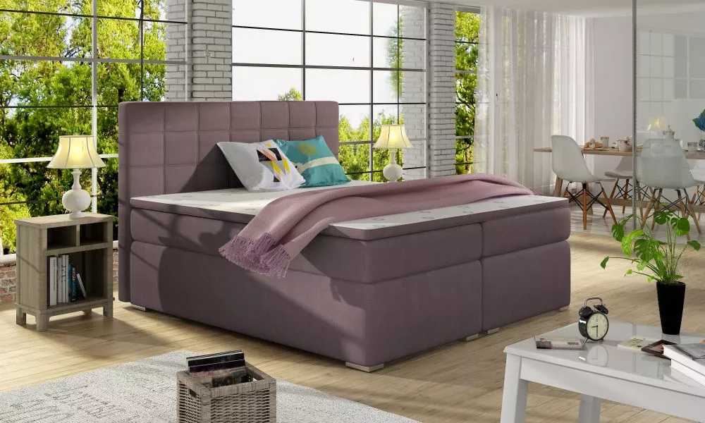 Gulta Alice Boxspring standard Guļamvietas platums: 140 cm, Guļamvietas garums: 200 cm, · Violets · 143 × 205 × 126 cm