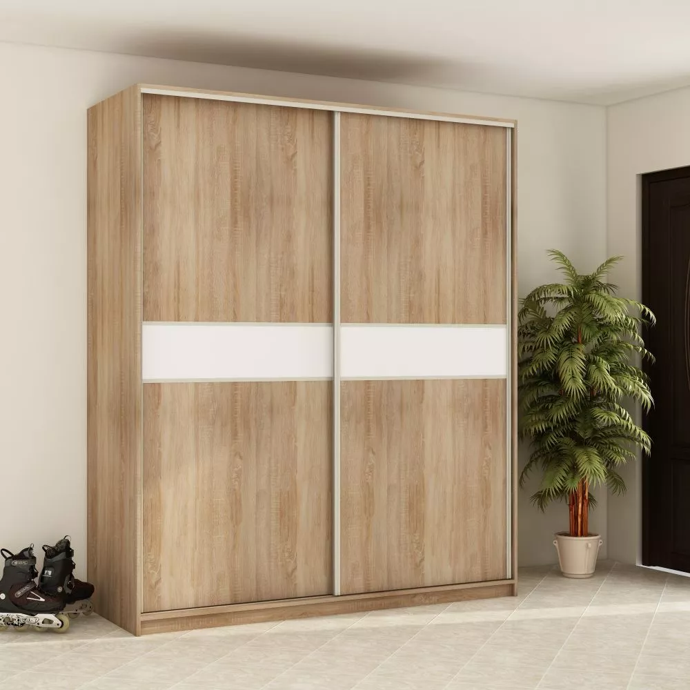 Skapis Puerto 180B · Sonoma + balts · 180 × 65 × 216 cm