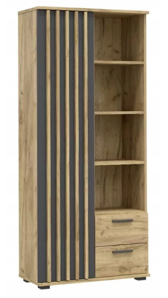 Grāmatu skapis Montana R801D2SZ Korpusa krāsa: ozols craft, Elementu krāsa: melns, · 80 × 37 × 180 cm