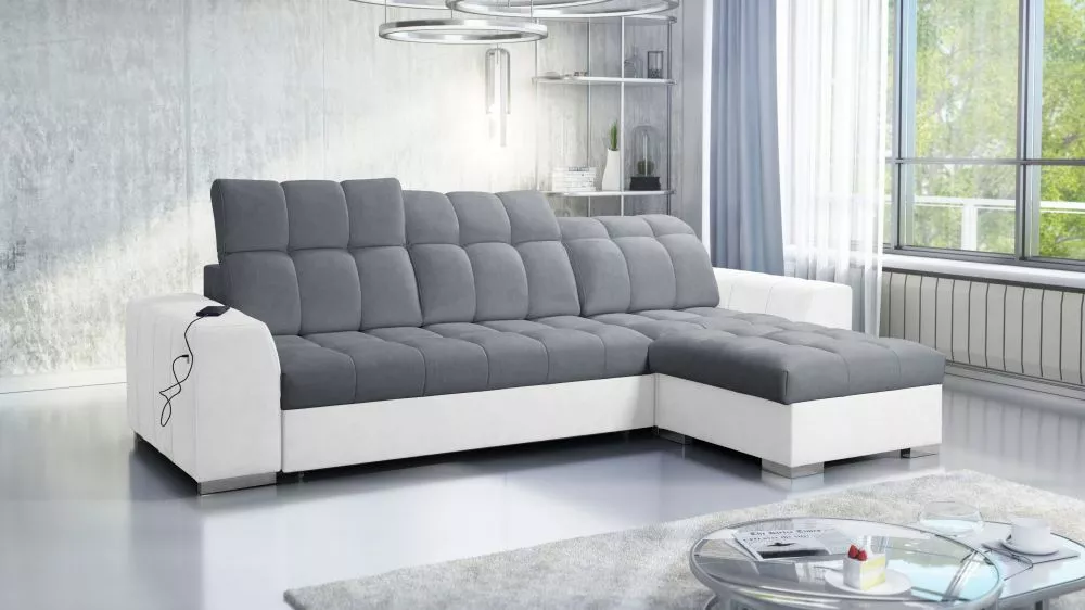 Dīvāns Pagano 1 Premium Standard · Tumši pelēks + balts · 179 × 291 × 83 cm
