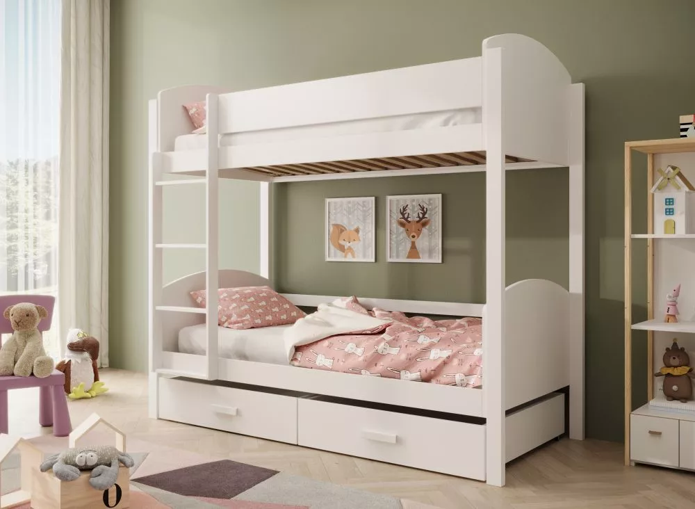 Gulta Jori ar stelāžam Guļamvietas platums: 80 cm, Guļamvietas garums: 192 cm, stelāžas tips: koka, · Balts · 86 × 192 ×
