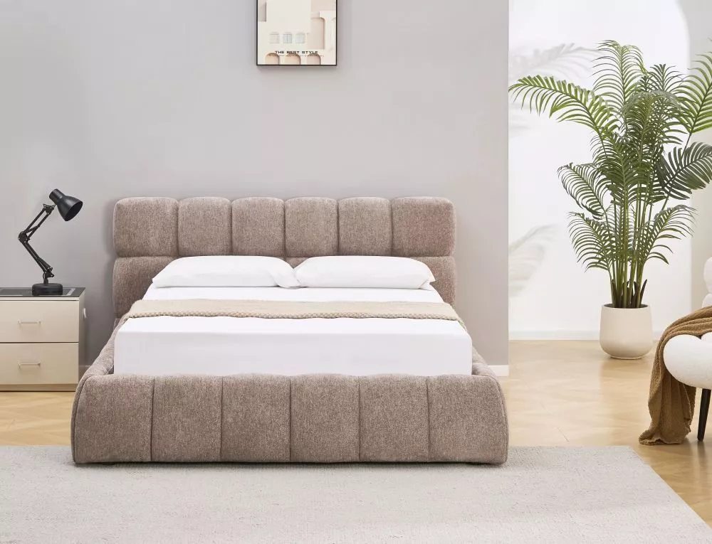Gulta Parma ar stelāžu Guļamvietas platums: 140 cm, Guļamvietas garums: 200 cm, · Tumši bēšs · 165 × 229 × 90 cm