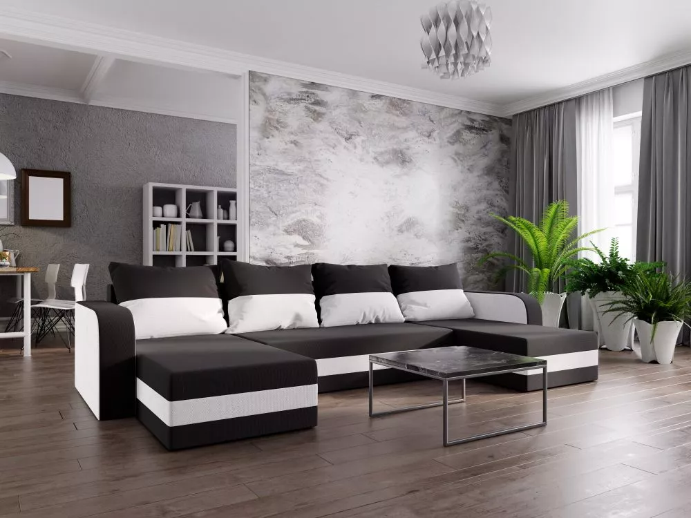 Dīvāns Hewlet U Bis standard · Melns + balts · 139 × 313 × 80 cm