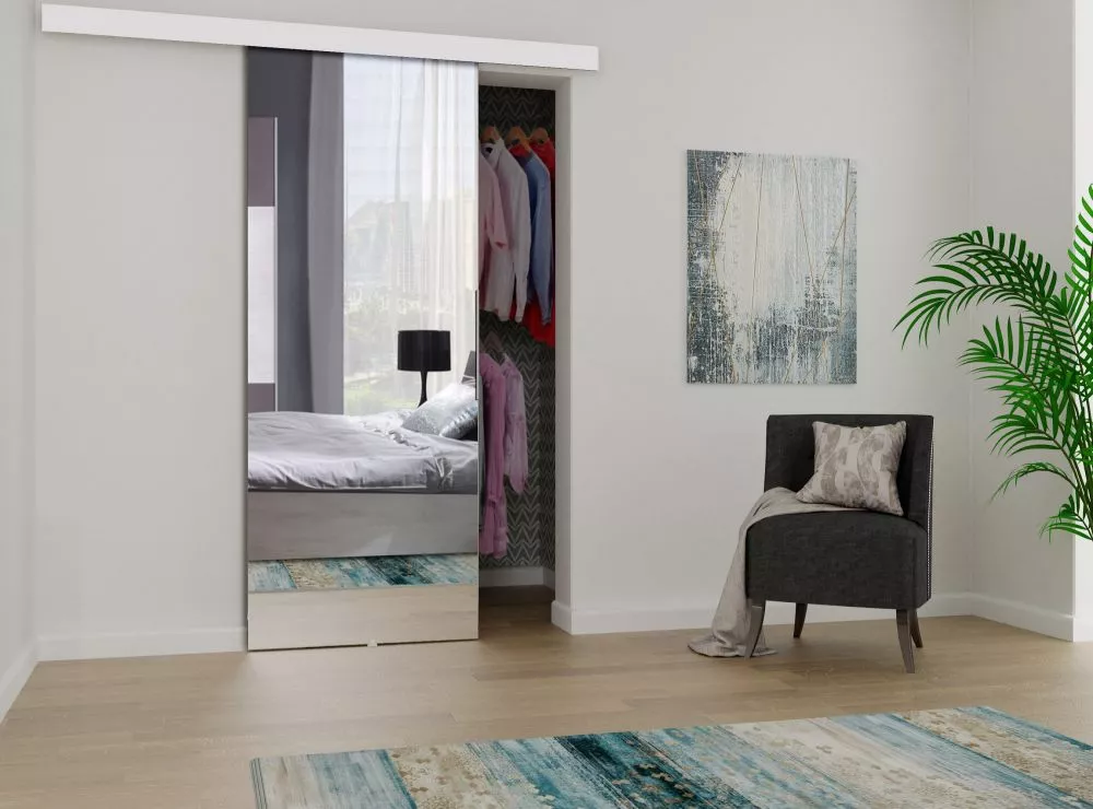 Bīdāmās durvis Mirror · Balts · 86 × 205 cm