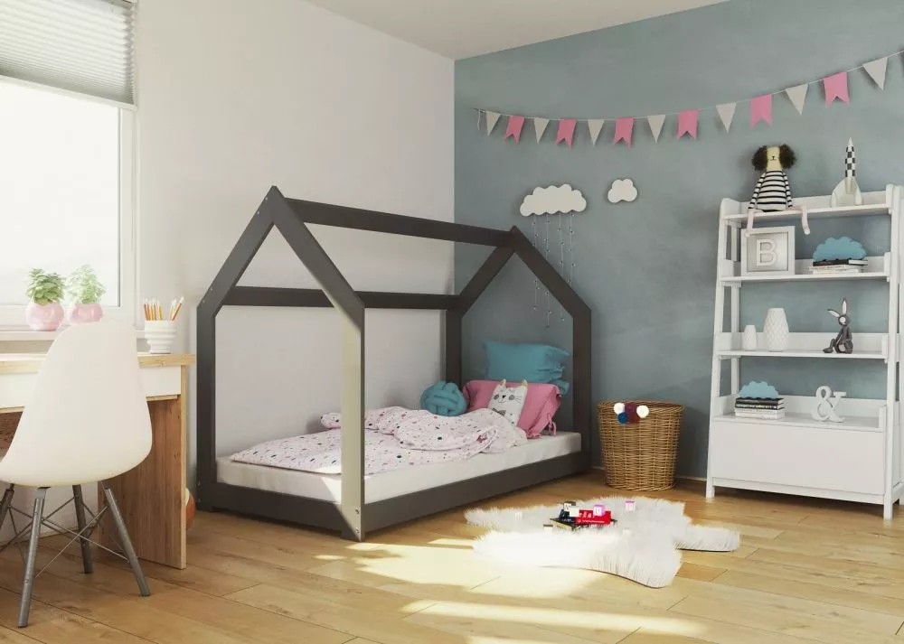 Bērnu gulta Domek D2 ar stelāžu Guļamvietas platums: 80 cm, Guļamvietas garums: 160 cm, · Pelēks · 87 × 164 × 124 cm
