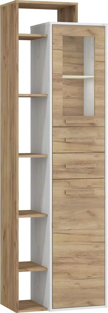 Grāmatu skapis Rio 27 Korpusa krāsa: ozols craft zelts, Elementu krāsa: ozols kraft balts, · 63 × 38 × 203 cm
