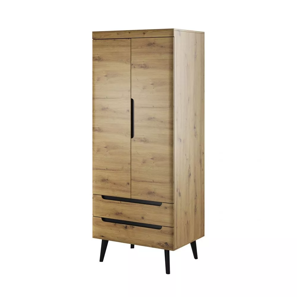 Skapis Nordi NSZ80 · Ozols artisan + melns · 80 × 56 × 197 cm