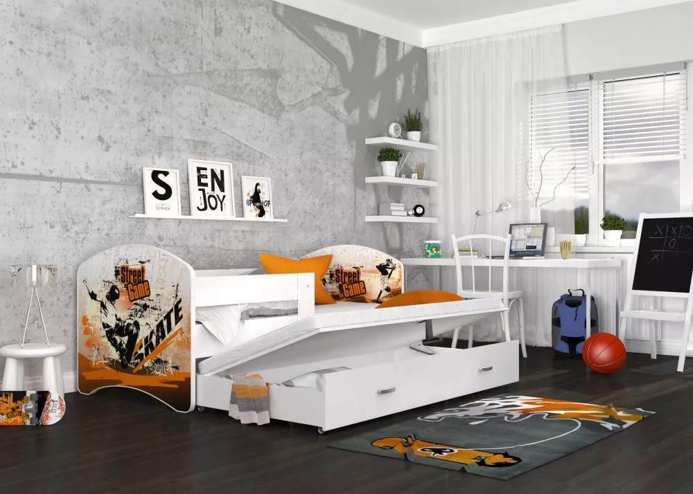 Bērnu gulta Lucky P2 Skate ar stelāžām Guļamvietas platums: 90 cm, Guļamvietas garums: 200 cm, · 95 × 203 × 85 cm