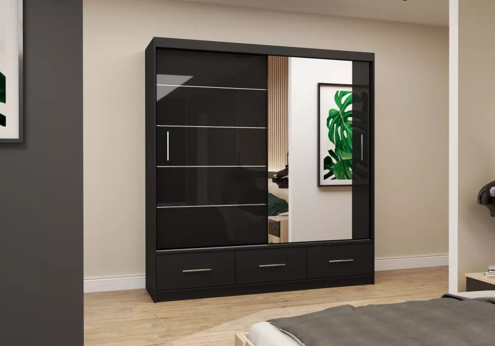 Skapis Florence Gloss · Melns · 204 × 61 × 218 cm