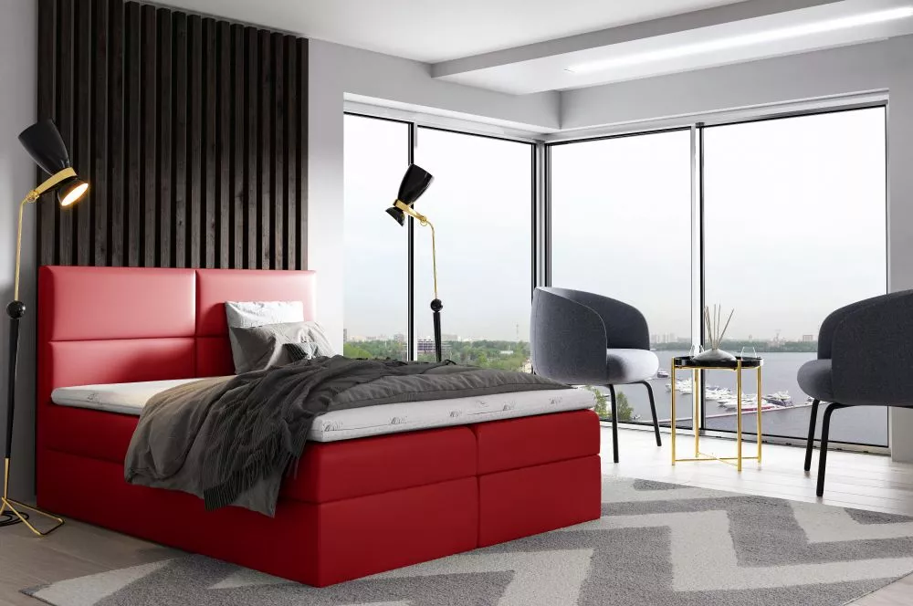 Gulta Salsa Boxspring Standard Guļamvietas platums: 160 cm, Guļamvietas garums: 200 cm, · Sarkans · 164 × 208 × 103 cm