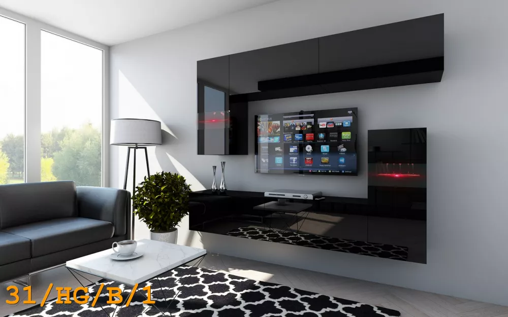 Sekcija Concept 31 ar LED · Melns · 219 × 35 × 165 cm