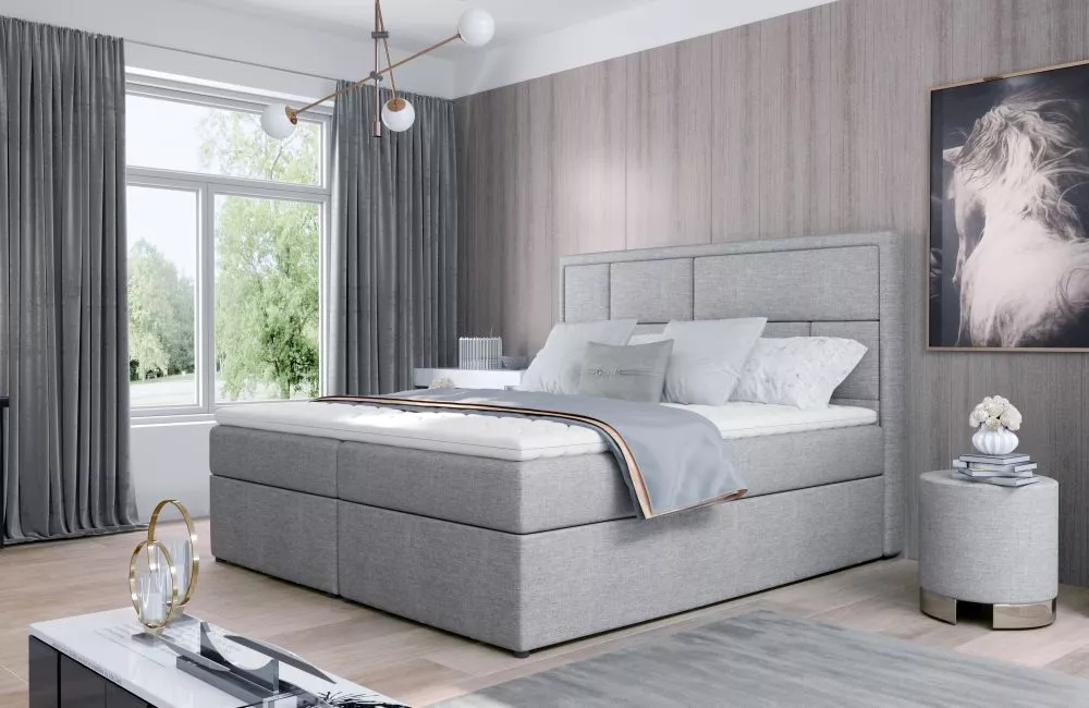 Gulta Meron Boxspring standard Guļamvietas platums: 160 cm, Guļamvietas garums: 200 cm, · Pelēks · 160 × 215 × 115 cm