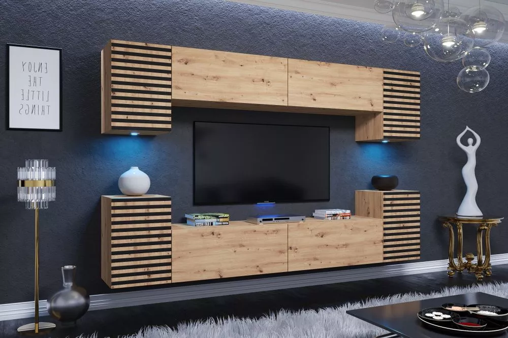 Sekcija Sigma ar LED · Ozols artisan · 240 × 35 × 170 cm