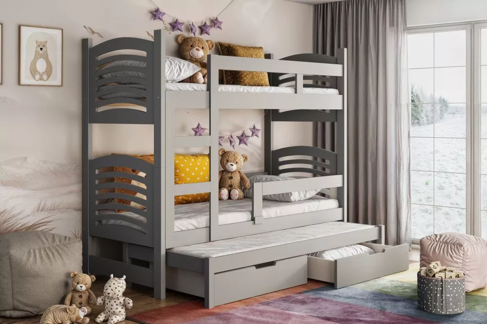 Bērnu gulta Oli 3 ar stelāžām Guļamvietas platums: 75 cm, Guļamvietas garums: 180 cm, · 81 × 188 × 160 cm