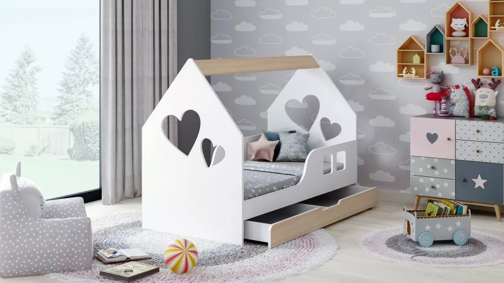 Bērnu gulta House 8 Comfort ar stelāžu Guļamvietas platums: 70 cm, Guļamvietas garums: 140 cm, · 74.5 × 145 × 106 cm