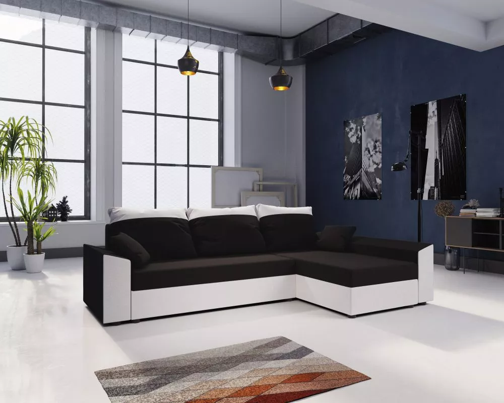 Dīvāns Paul L standard · Melns + balts · 139 × 248 × 80 cm