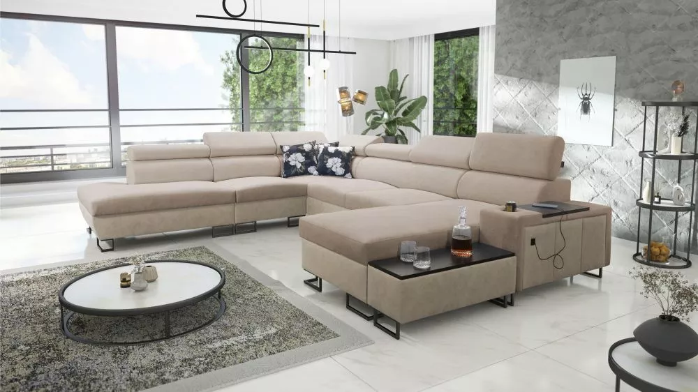 Dīvāns Melody 10 Premium Standard · Gaiši brūns + krēma · 295 × 363 × 84 cm