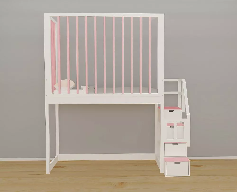Bērnu gulta 116A ar stelāžu Kāpņu puse: Pa labi, Guļamvietas platums: 80 cm, Guļamvietas garums: 160 cm, · 109 × 212 × 2