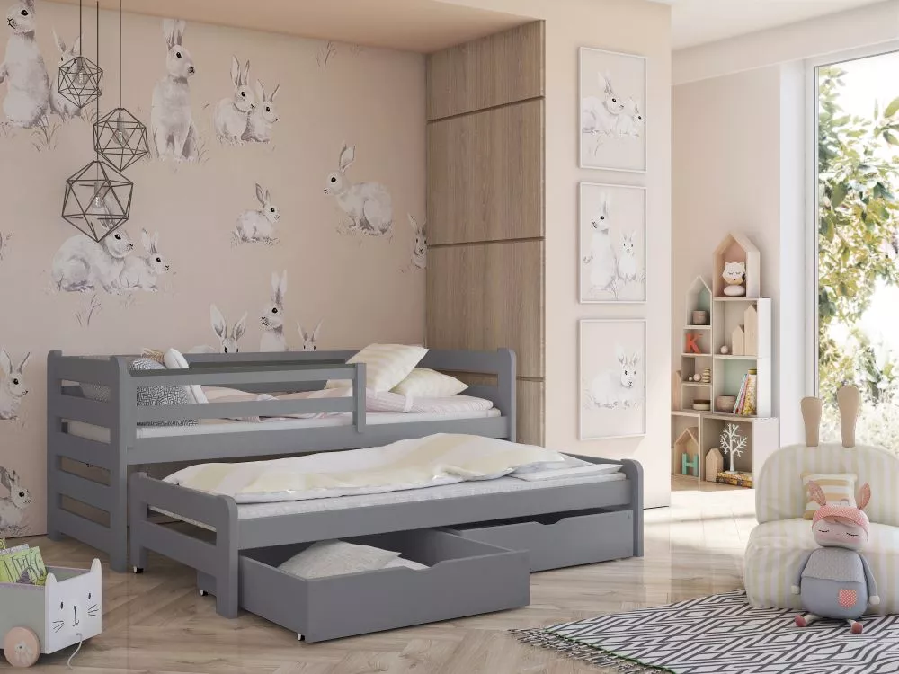 Bērnu gulta Senso ar stelāžām Guļamvietas platums: 90 cm, Guļamvietas garums: 190 cm, · Pelēks · 97 × 198 × 77.5 cm
