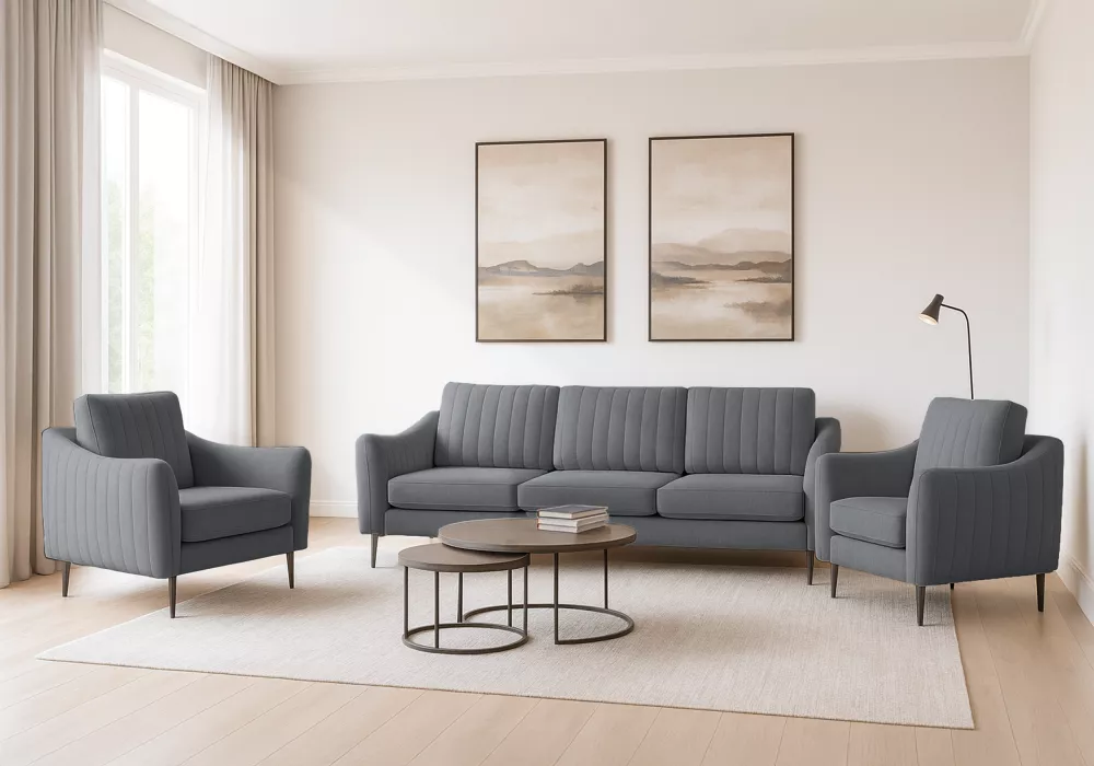 Komplekts Cori 3S+1S+1S Standard · Tumši pelēks · 90 × 90 cm