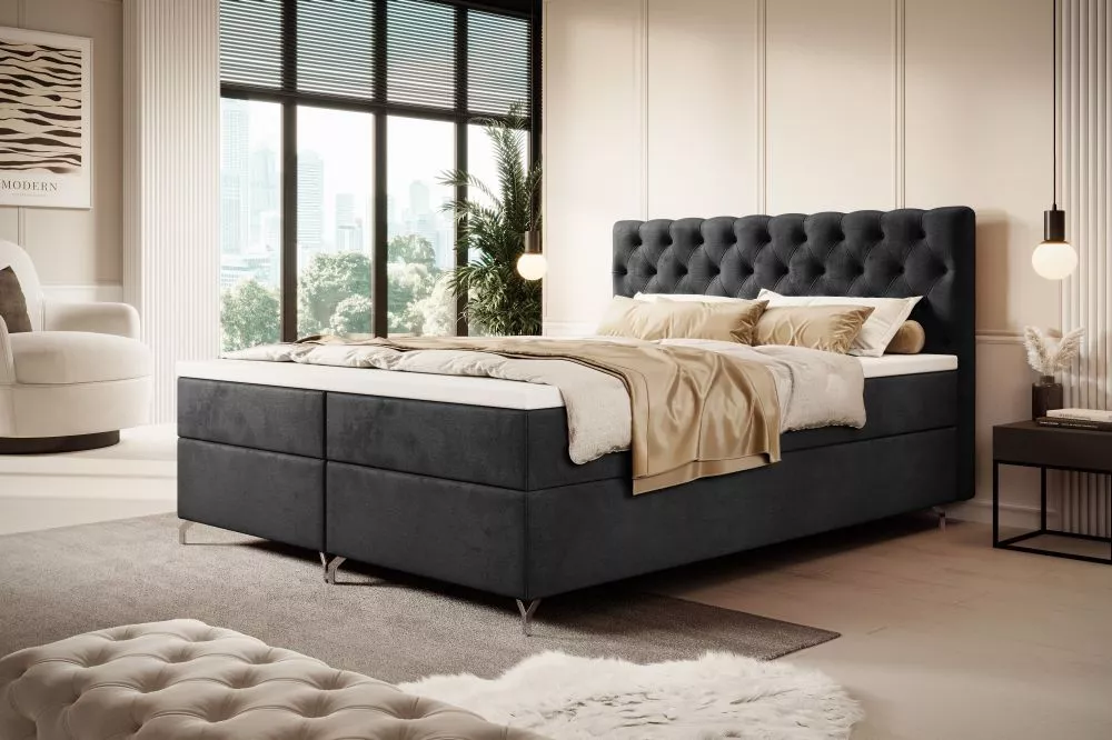Gulta Chester Bonell Boxspring Standard Guļamvietas platums: 160 cm, Guļamvietas garums: 200 cm, · Antracīts · 160 × 208