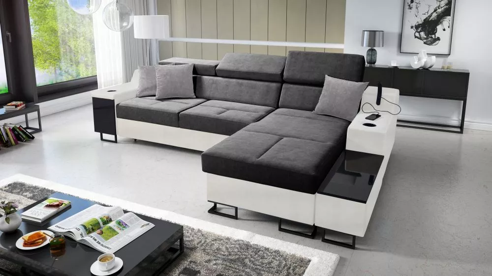 Dīvāns Alicante 1 Maxi Whisper Eco Standard · Tumši pelēks + balts · 185 × 293 × 81 cm