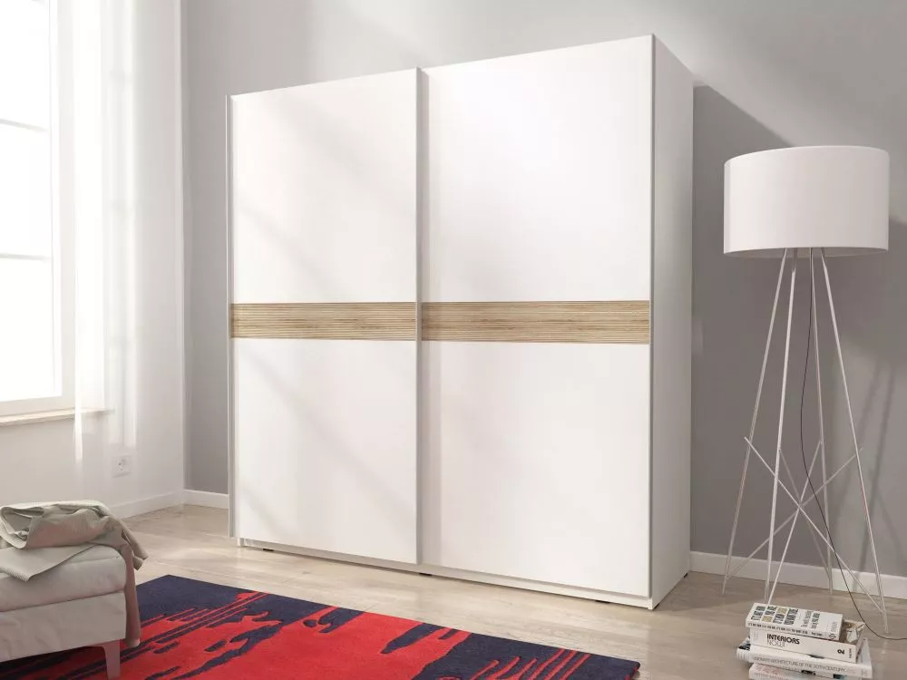 Skapis Mika 6 · Balts + sonoma · 150 × 63 × 214 cm