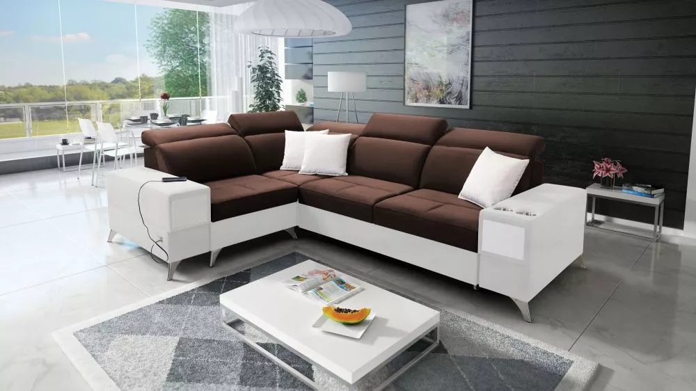 Dīvāns Deus 2 Premium Standard · Tumši brūns + balts · 204 × 286 × 83 cm