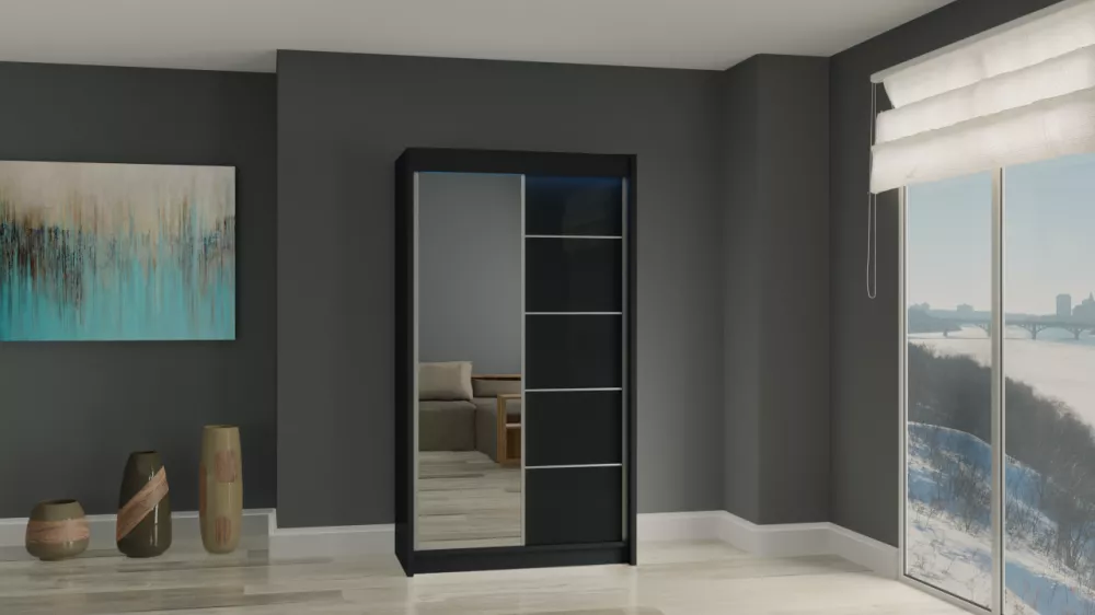 Skapis Makira ar LED · Melns · 120 × 61 × 216 cm