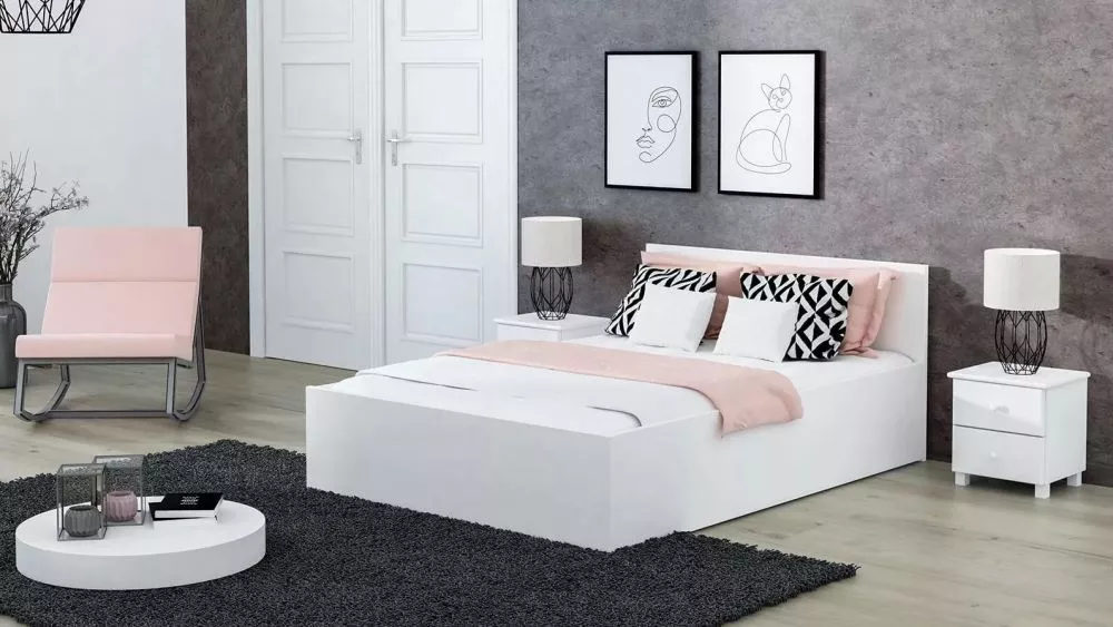 Gulta DM1 Magnat ar stelāžu Guļamvietas platums: 160 cm, Guļamvietas garums: 200 cm, · Balts · 165 × 206 × 80 cm