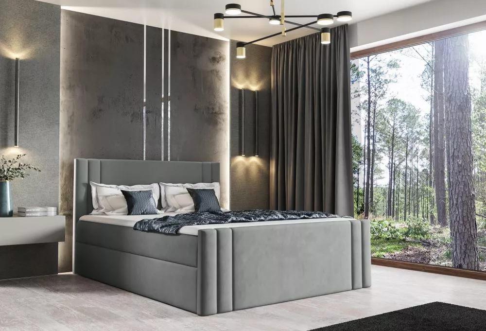 Gulta Carmen Boxspring Standard Guļamvietas platums: 160 cm, Guļamvietas garums: 200 cm, · Pelēks · 164 × 213 × 103 cm