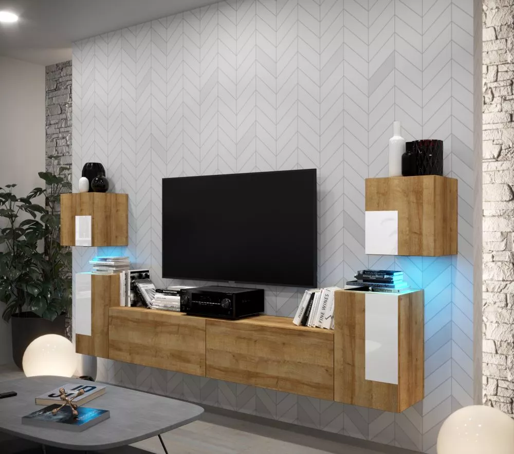 Sekcija New Concept C85 ar LED · Zelts ozols · 296 × 35 × 120 cm