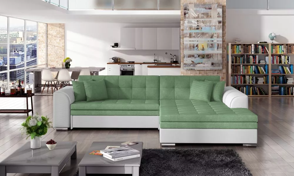 Dīvāns Sorento standard · Zaļš + balts · 195 × 295 × 80 cm
