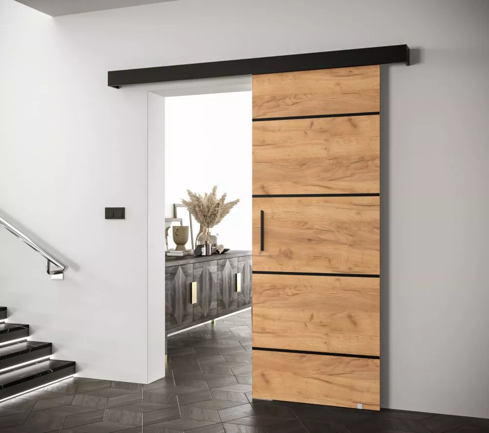 Bīdāmās durvis Salwador 4 Black · Ozols craft zelts · 90 × 204 cm