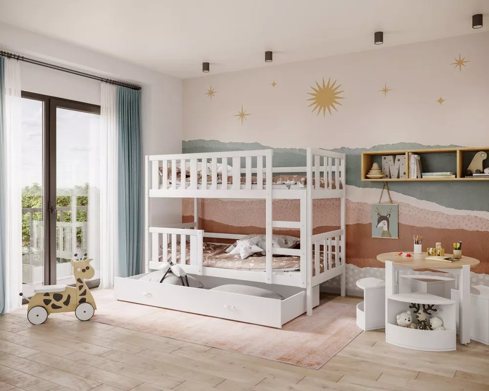 Bērnu gulta Nemo MDF 80x190 ar stelāžām Guļamvietas platums: 80 cm, Guļamvietas garums: 190 cm, · 86 × 198 × 158 cm