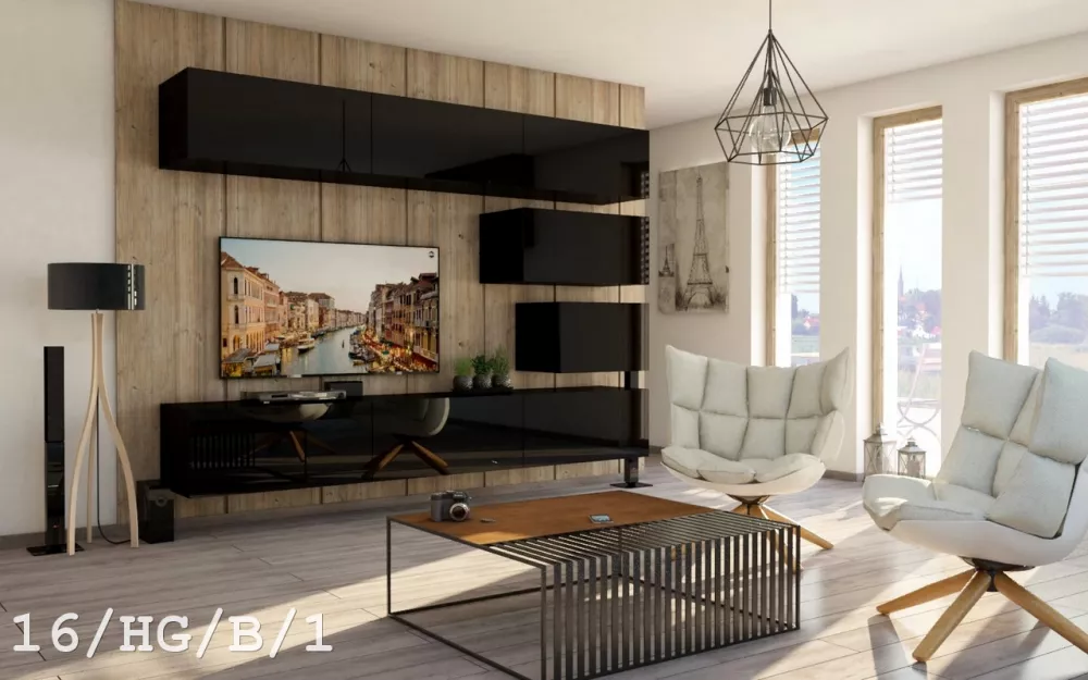 Sekcija Concept 16 ar LED · Melns · 249 × 35 × 178 cm