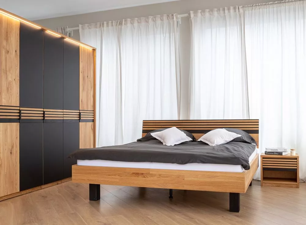 Gulta Ravello ar stelāžu Guļamvietas platums: 180 cm, Korpusa krāsa: ozols, Guļamvietas garums: 200 cm, · 186 × 220 × 93