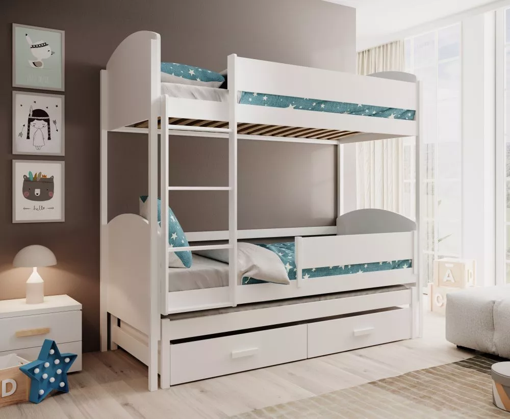 Bērnu gulta Leia ar stelāžām Guļamvietas platums: 80 cm, Guļamvietas garums: 180 cm, · 86 × 192 × 185 cm